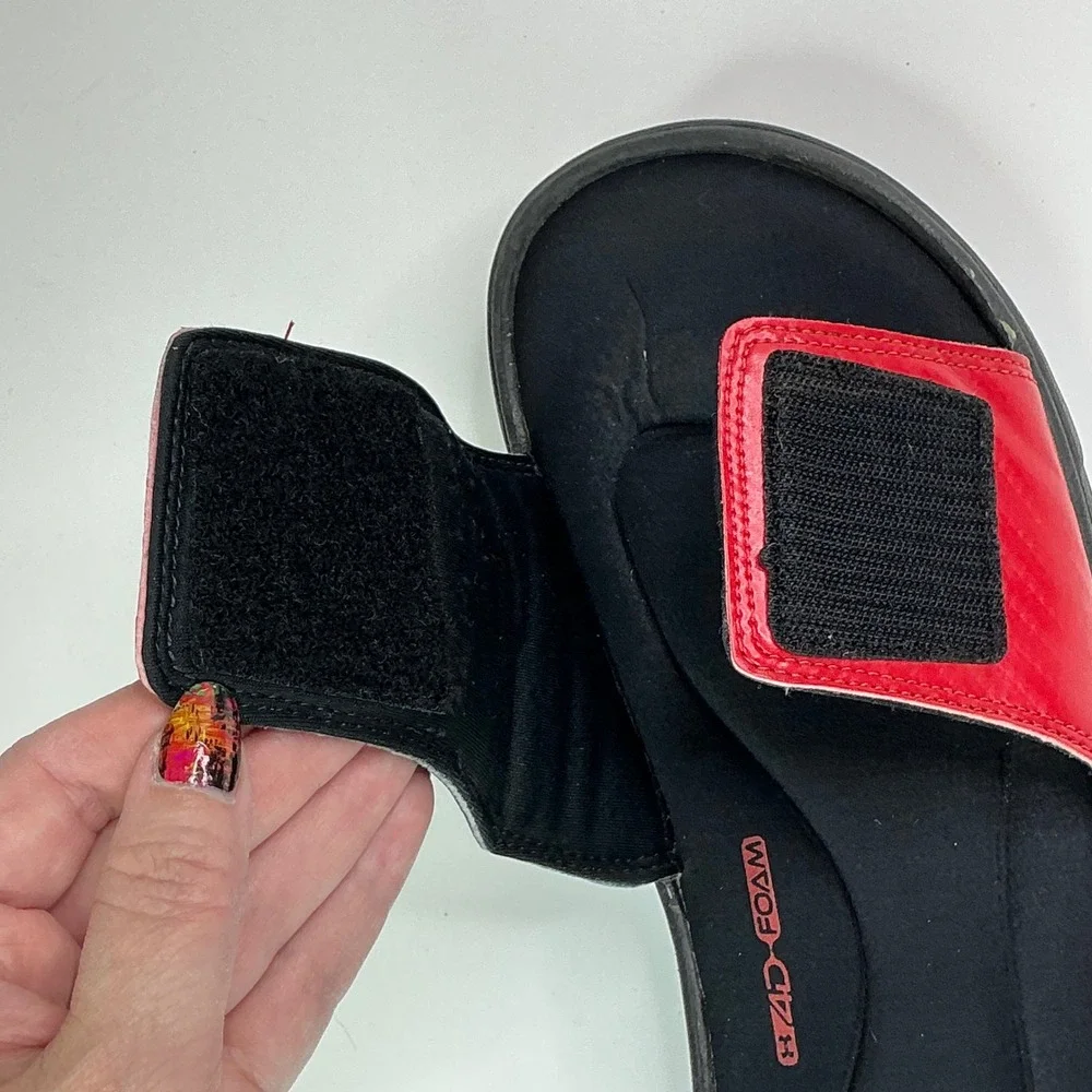 Under Armour Black Red Ignite Slides Mens 10 Adjustable 4D Foam 1235584-004